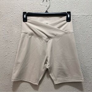 Danskin Cross Over Waist Band Biker Shorts in Stone Beige Small